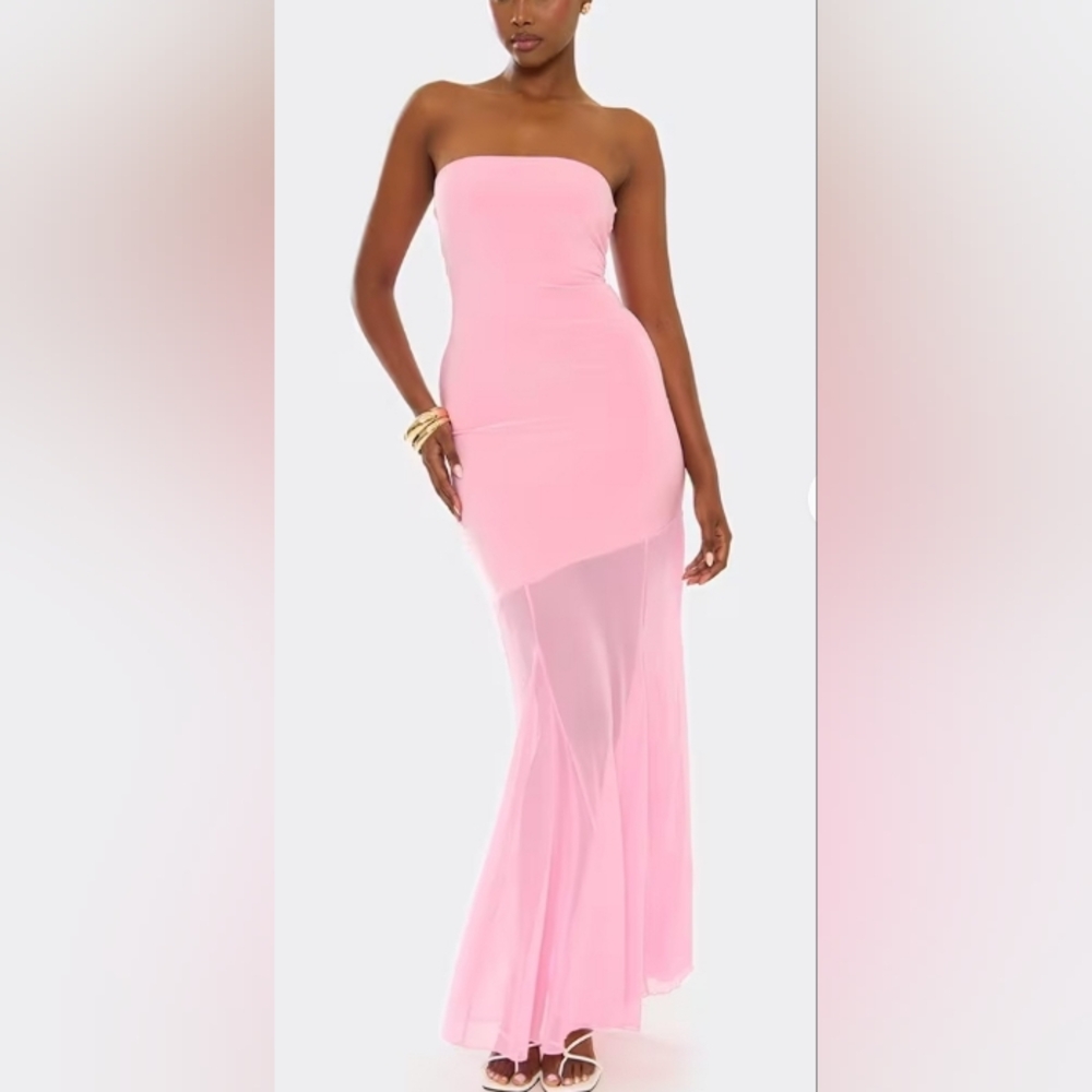Giorgia Paris Bandeau Godet Hem Detail Maxi Dress Baby Pink Sz M/L NWT